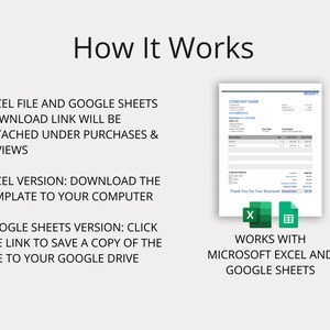 May include: A screenshot showing how to use a receipt template for Microsoft Excel and Google Sheets. The template is a simple receipt with fields for company name, date, item, quantity, price, and total. The image shows icons for Microsoft Excel and Google Sheets.