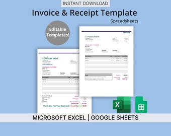 Invoice & Receipt Templates for Microsoft Excel/Google Sheets - Business Invoice and Receipt Templates, Invoice Template, Receipt Template