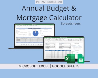 Mortgage Calculator & Annual Budget Spreadsheet Templates (Blue) - Mortgage Tracker/Budget Template for Microsoft Excel/Google Sheets