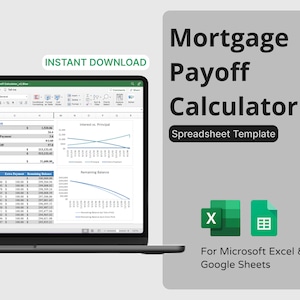 Mortgage Payoff Calculator Spreadsheet (Blue) - Mortgage Tracker for Microsoft Excel & Google Sheets - Financial Planning Tool