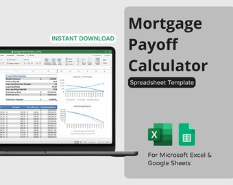 Mortgage Payoff Calculator Spreadsheet (Blue) - Mortgage Tracker for Microsoft Excel & Google Sheets - Financial Planning Tool