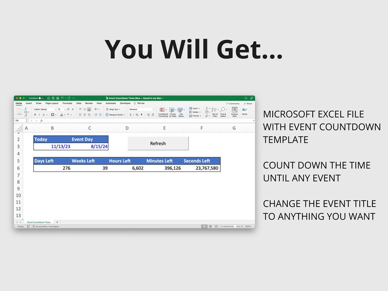 Event Countdown Timer for Microsoft Excel Countdown Timer Spreadsheet
