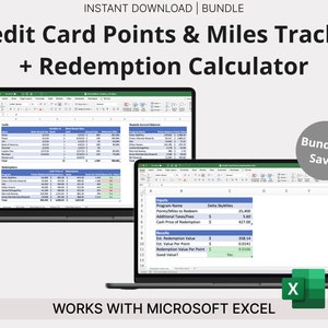 Credit Card Points Tracker & Redemption Calculator - Travel Hacking Spreadsheets - Optimize Redemption Value, Airline Miles, Hotel Points