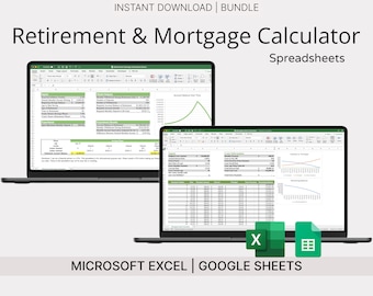 Retirement & Mortgage Calculator Spreadsheets (Green) for Microsoft Excel/Google Sheets - Financial Planning Tools for Retirement/Mortgages