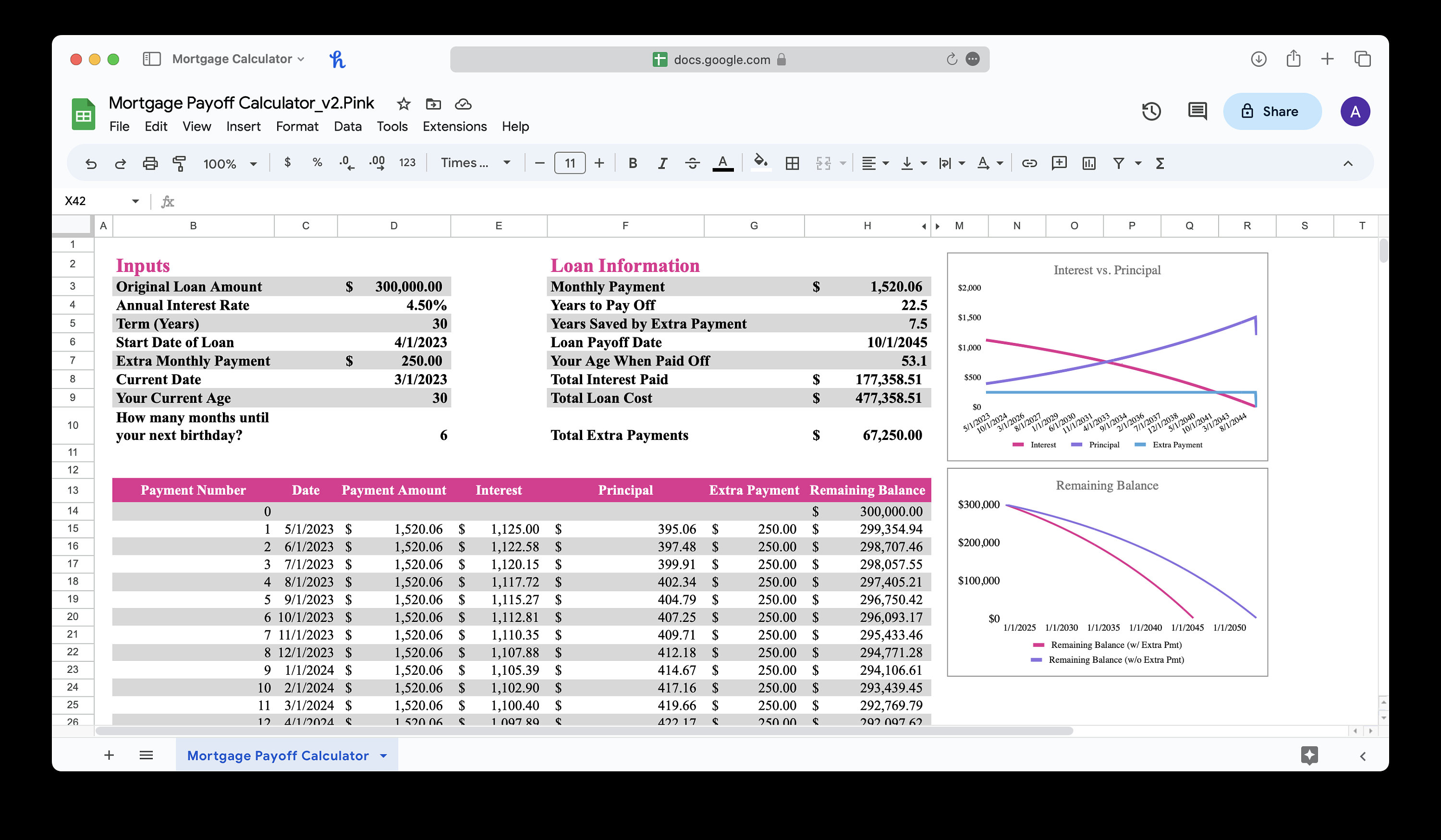 Mortgage Payoff Calculator Spreadsheet pink Mortgage Tracker for
