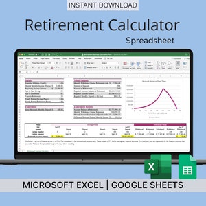 Retirement Calculator for Microsoft Excel & Google Sheets (Pink) - Financial Planner/Compound Interest Calculator