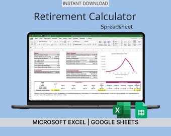 Retirement Calculator for Microsoft Excel & Google Sheets (Pink) - Financial Planner/Compound Interest Calculator