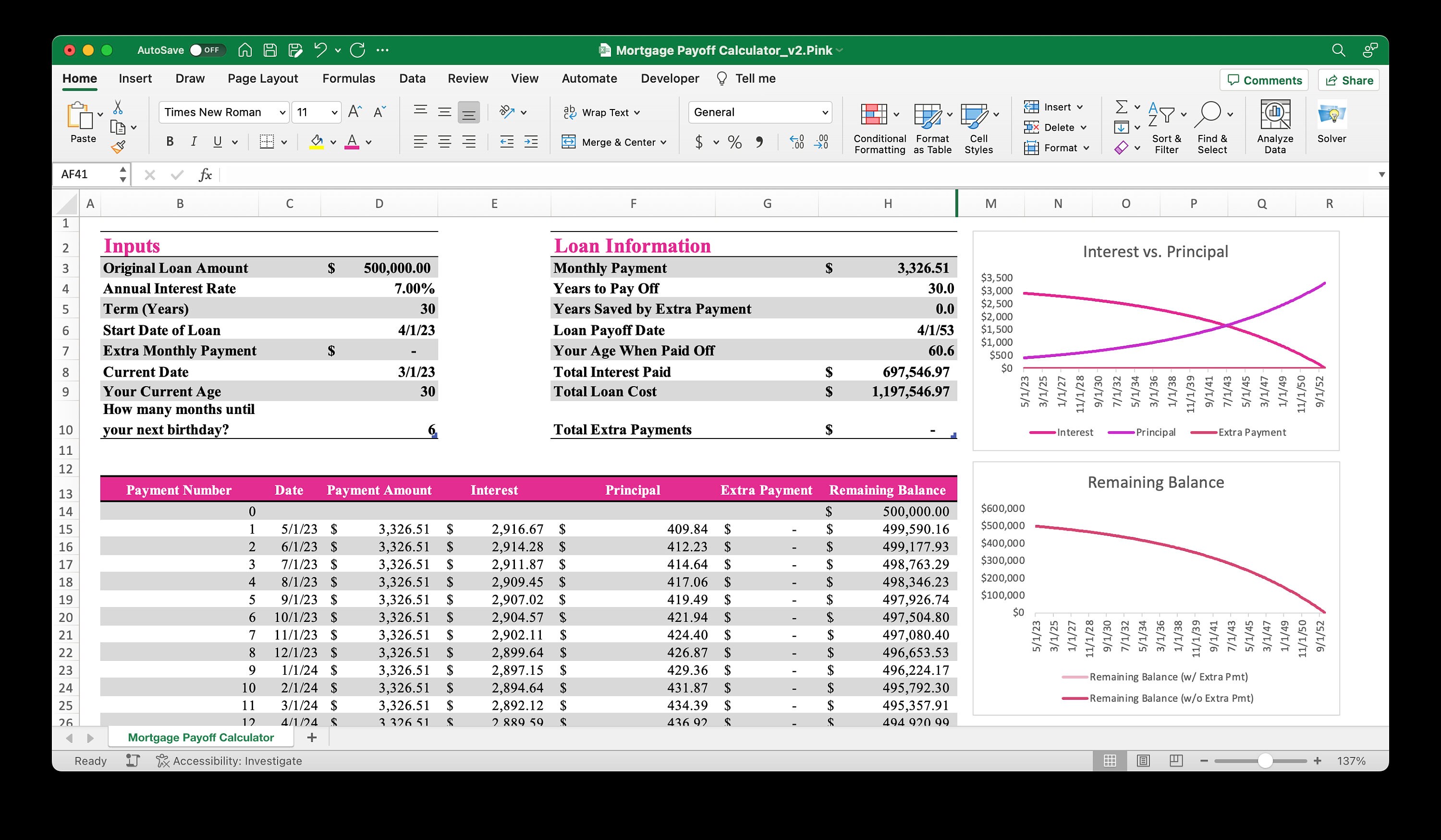 Mortgage Payoff Calculator Spreadsheet pink Mortgage Tracker for