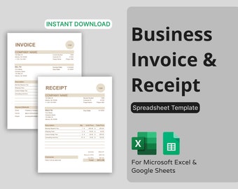 Invoice & Receipt Templates for Microsoft Excel/Google Sheets - Business Invoice and Receipt Templates Invoice Template Receipt Template Tan