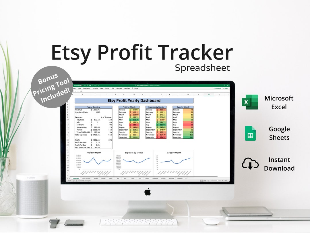 Etsy Profit Tracker Spreadsheet - Microsoft Excel & Google Sheets ...
