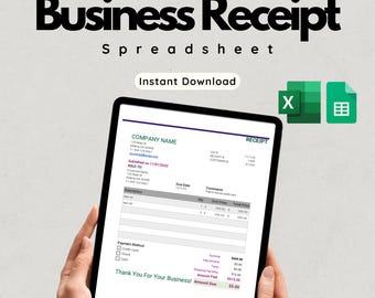 Business Receipt Template | Microsoft Excel & Google Sheets | Printable, Easy to Use | Perfect for Small Business Invoicing and Records