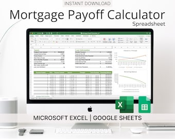 Early Mortgage Payoff Calculator Spreadsheet (Green) - Mortgage Tracker for Microsoft Excel & Google Sheets