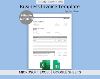 Modelo de fatura comercial para Microsoft Excel e Planilhas Google - modelo de planilha fácil de usar para pequenas empresas
