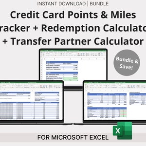 Credit Card Points Tracker, Transfer Partner Calc, Redemption Calc - Travel Hacking Spreadsheets - Optimize Value,Airline Miles Hotel Points