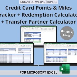 Credit Card Points Tracker, Transfer Partner Calc, Redemption Calc - Travel Hacking Spreadsheets - Optimize Value,Airline Miles Hotel Points