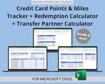 Credit Card Points Tracker, Transfer Partner Calc, Redemption Calc - Travel Hacking Spreadsheets - Optimize Value,Airline Miles Hotel Points