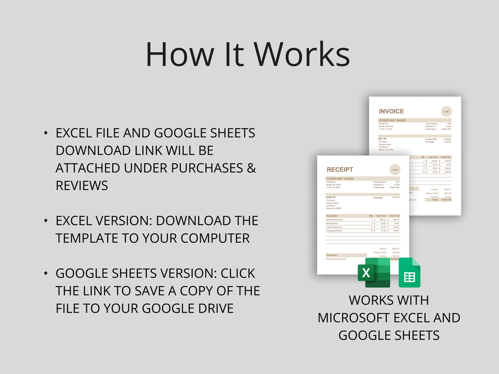 Invoice & Receipt Templates for Microsoft Excel/google Sheets ...