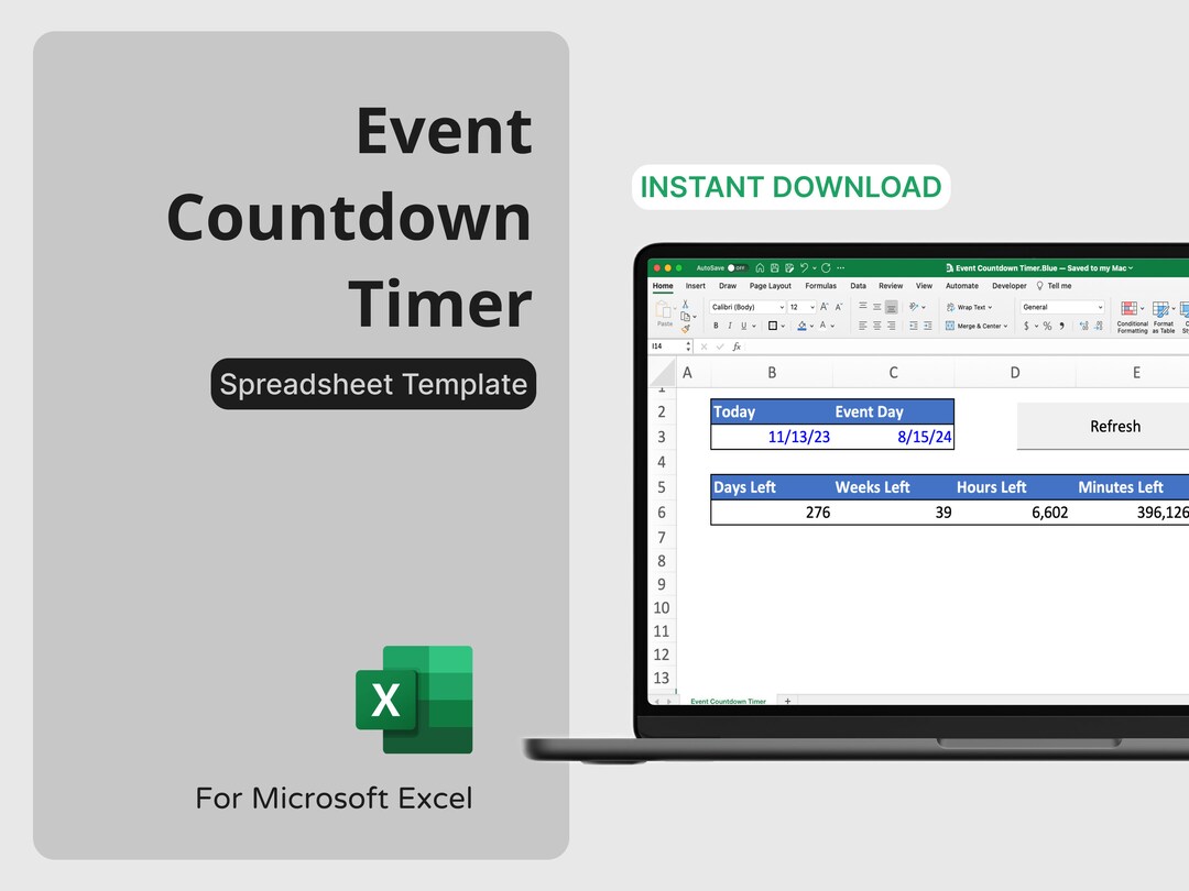 Event Countdown Timer for Microsoft Excel Countdown Timer Spreadsheet