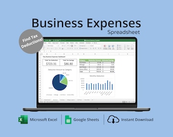 Business Expense Tracker Spreadsheet Template (2025) - Expenses, Mileage Log, Cell Phone, & Home Office Tax Deductions