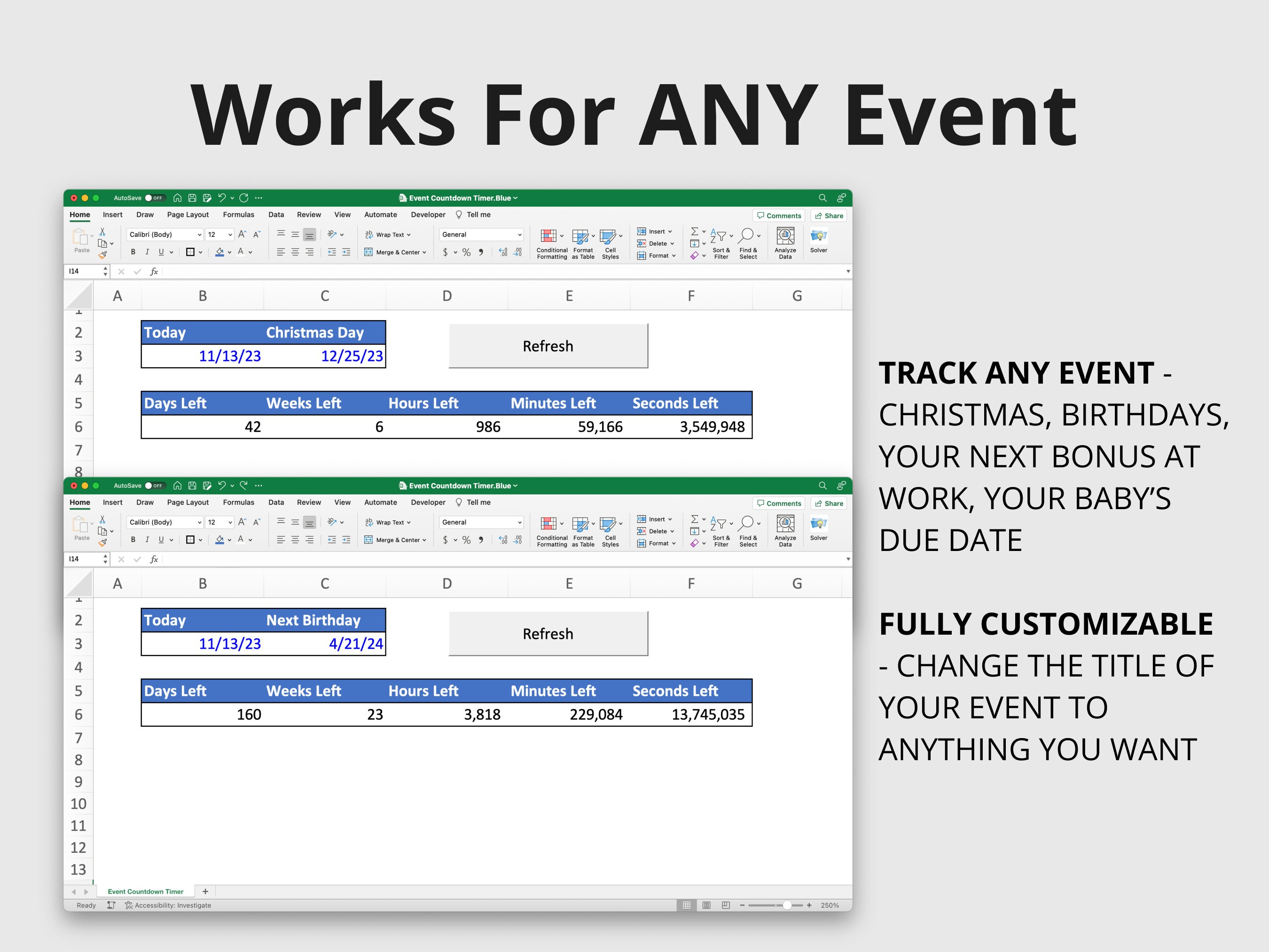 Event Countdown Timer for Microsoft Excel Countdown Timer Spreadsheet