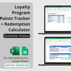 Loyalty Program Points Tracker & Redemption Calculator for Credit Card Points, Travel Hacking Spreadsheet, Airline Miles, Rewards Planning