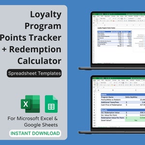 Loyalty Program Points Tracker & Redemption Calculator for Credit Card Points, Travel Hacking Spreadsheet, Airline Miles, Rewards Planning