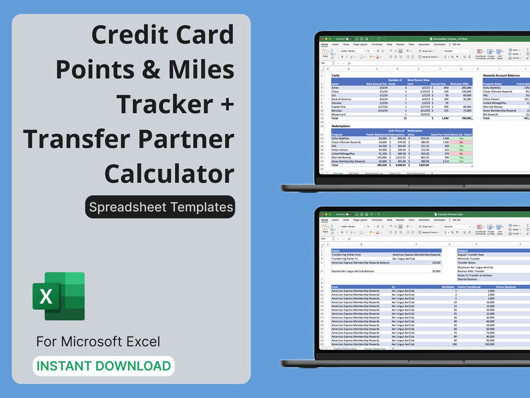 Credit Card Points Tracker & Redemption Calculator Travel Etsy