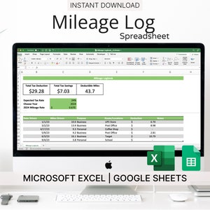 Mileage Log Template (Green) for Microsoft Excel & Google Sheets - Small Business Mileage Log - Track Tax Deductions - Instant Download