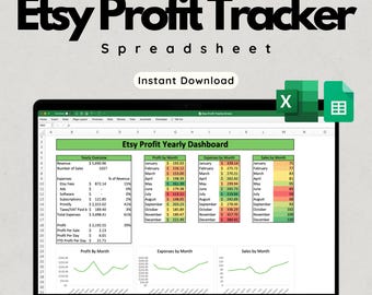 Etsy Profit Tracker-kalkylblad - Microsoft Excel och Google Sheets - Print on Demand-POD Finansspårare, priskalkylator, småföretag