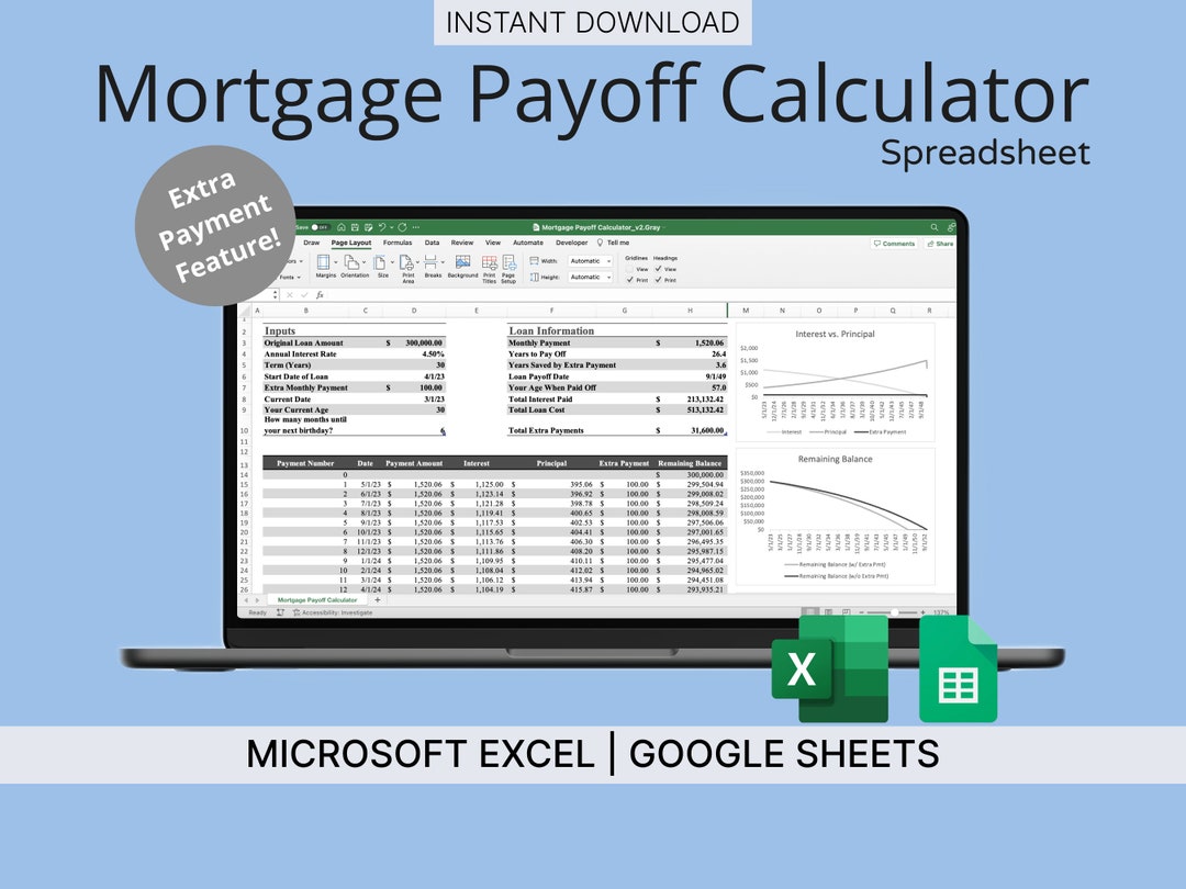 Mortgage Payoff Calculator Spreadsheet gray Mortgage Tracker for
