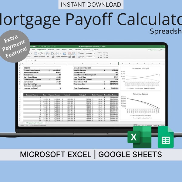 Mortgage Calculator Template Google Sheets Etsy Mortgage Calculator Template Google Sheets Etsy
