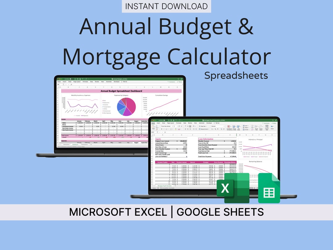 Mortgage Calculator & Annual Budget Spreadsheet Templates pink Mortgage Tracker/budget Template