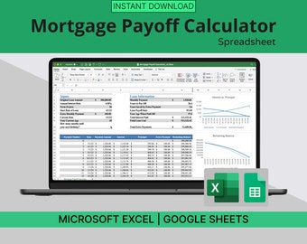 Mortgage Payoff Calculator Spreadsheet (Blue) - Mortgage Tracker for Microsoft Excel & Google Sheets - Financial Planning Tool