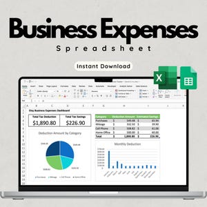 Business Expense Tracker Spreadsheet (2026) - Expenses, Mileage Log, Cell Phone, Home Office Tax Deductions - Microsoft Excel/Google Sheets