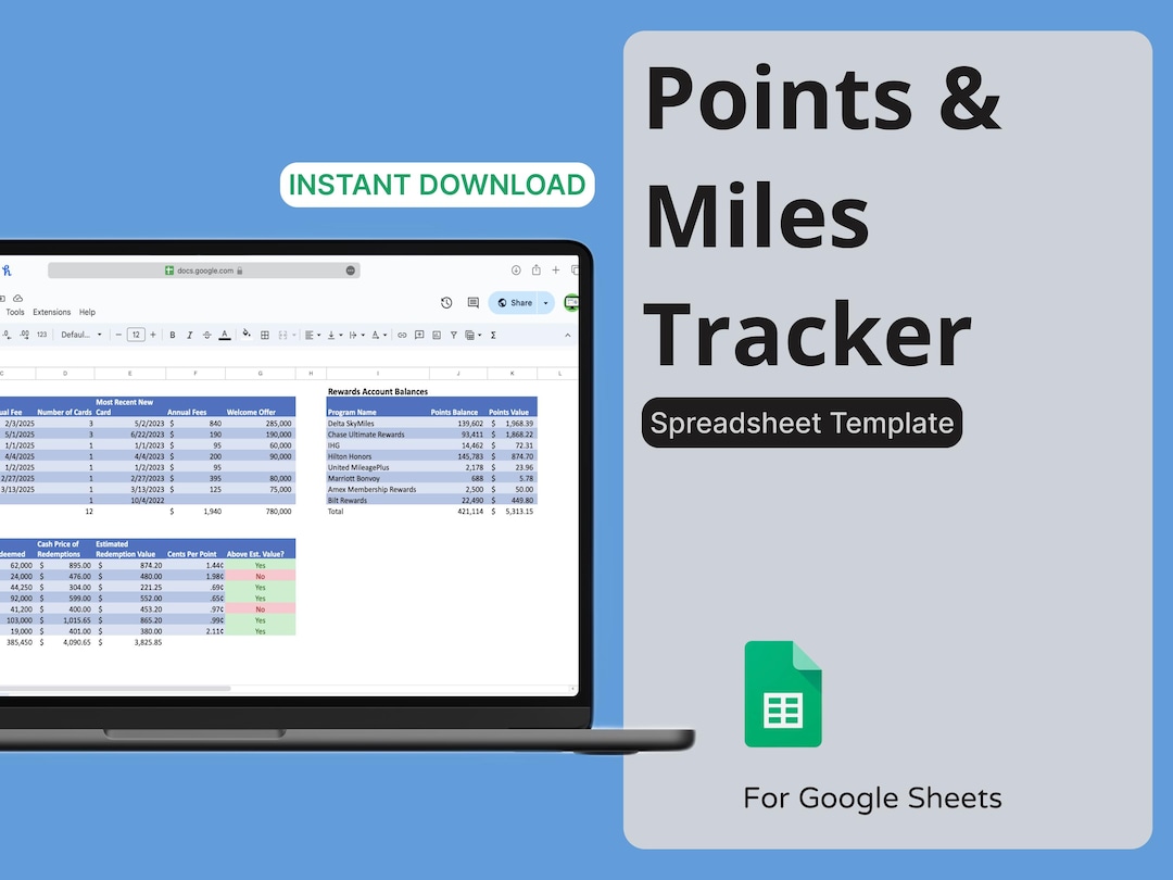Credit Card Points & Miles Tracker - Travel Hacking Spreadsheet ...