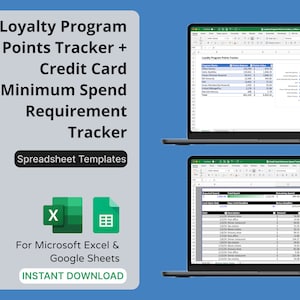 Loyalty Program Points Tracker & Minimum Spend Requirement Tracker - Credit Card Points / Miles, Travel Hacking, Airline Miles, Hotel Points