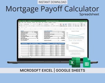 Mortgage Payoff Calculator Spreadsheet (Blue) - Mortgage Tracker for Microsoft Excel & Google Sheets - Financial Planning Tool