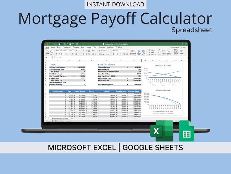 Mortgage Payoff Calculator Spreadsheet blue Mortgage Tracker for