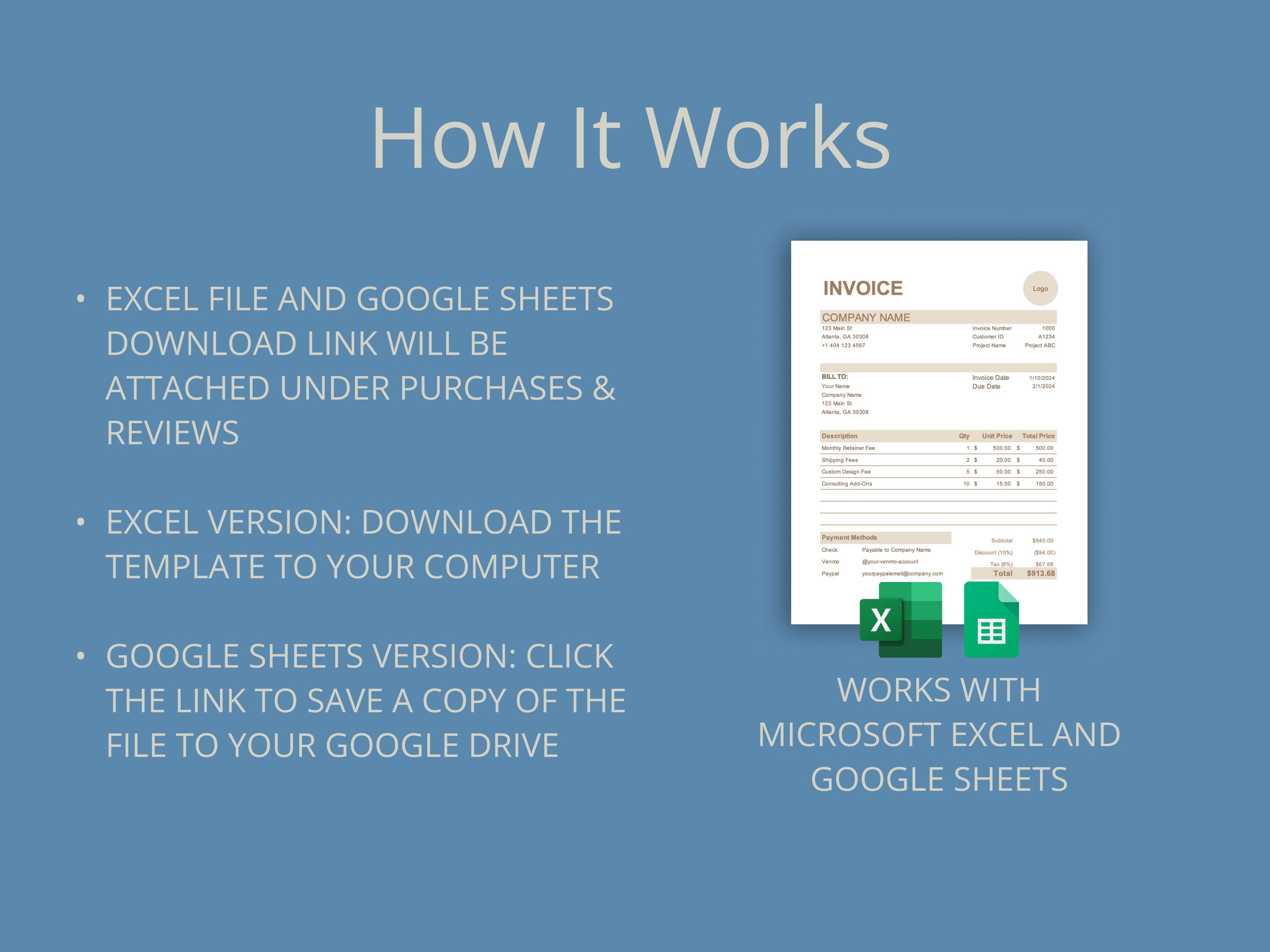 Business Invoice Template for Microsoft Excel & Google Sheets tan Easy ...