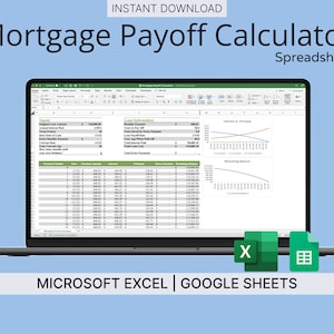 Mortgage Payoff Calculator Spreadsheet (Green) - Mortgage Tracker for Microsoft Excel & Google Sheets - Financial Planning Tool