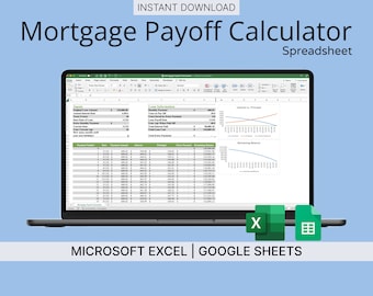 Mortgage Payoff Calculator Spreadsheet (Green) - Mortgage Tracker for Microsoft Excel & Google Sheets - Financial Planning Tool