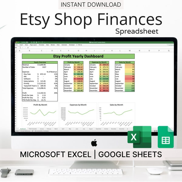 Etsy Shop Finance Spreadsheet Microsoft Excel/google Sheets Etsy - Etsy ...