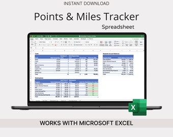 Credit Card Points & Miles Tracker - Travel Hacking Spreadsheet - Optimize Redemption Value, Chase 5/24 Status, Airline Miles, Hotel Points