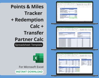 Credit Card Points Tracker, Transfer Partner Calc, Redemption Calc - Travel Hacking Spreadsheets - Optimize Value,Airline Miles Hotel Points