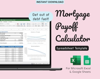 Mortgage Payoff Calculator Spreadsheet (Blue) - Mortgage Tracker for Microsoft Excel & Google Sheets - Financial Planning Tool