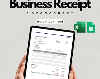 Business Receipt Template | Microsoft Excel & Google Sheets | Printable, Easy to Use | Perfect for Small Business Invoicing and Records
