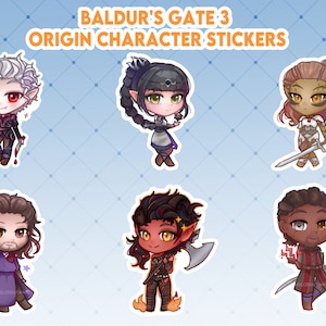 Baldur&#39;s Gate 3 Origin Companion Characters Cute Chibi Vinyl Die Cut Stickers!