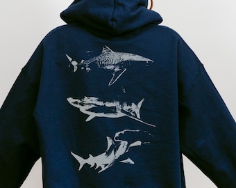 Hai Ozean Tier Grunge Aesthetic Back Design Hoodie | Meeresbiologie, Surfer, Taucher, Ichthyologie Geschenk