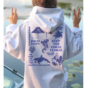 Unisex World Oceans Day Environmental Conservation Back Design Hoodie | Marine Biology, Surfer, Diver & Ocean Lover