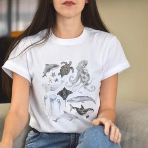 Ocean Animal Observatory Watercolor T-Shirt | Marine Biology, Zoology, Ichthyology, Surfer, Diver Gift
